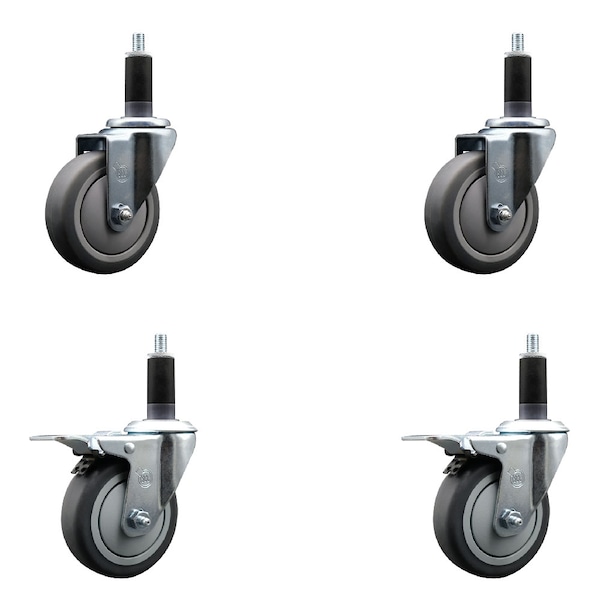 Service Caster 4'' Thermoplastic Rubber Swivel 1-1/8'' Expanding Stem Caster Set 2 Total Lock Brakes, 4PK SCC-EXTTL20S414-TPRB-2-S-2-118 - main